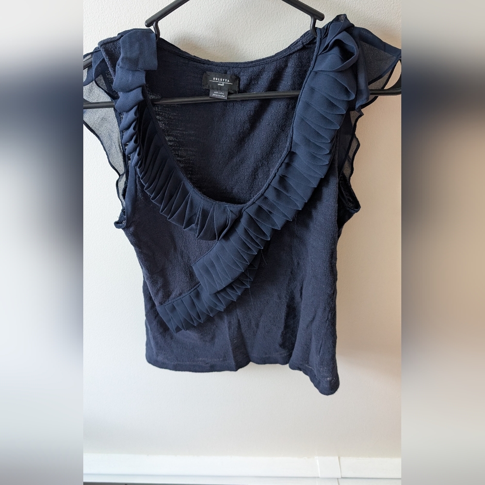 Deletta Navy 100% Cotton Sleeveless Blouse. Size Small